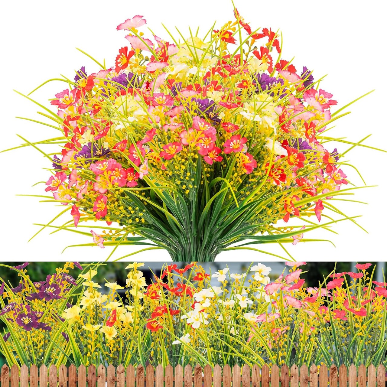 12 Bundles UV-Resistant Artificial Outdoor Flowers – Realistic Fake Plastic Plants for Garden, Porch, Window Box, Hanging Baskets, Home & Wedding Decor (Rose Red)